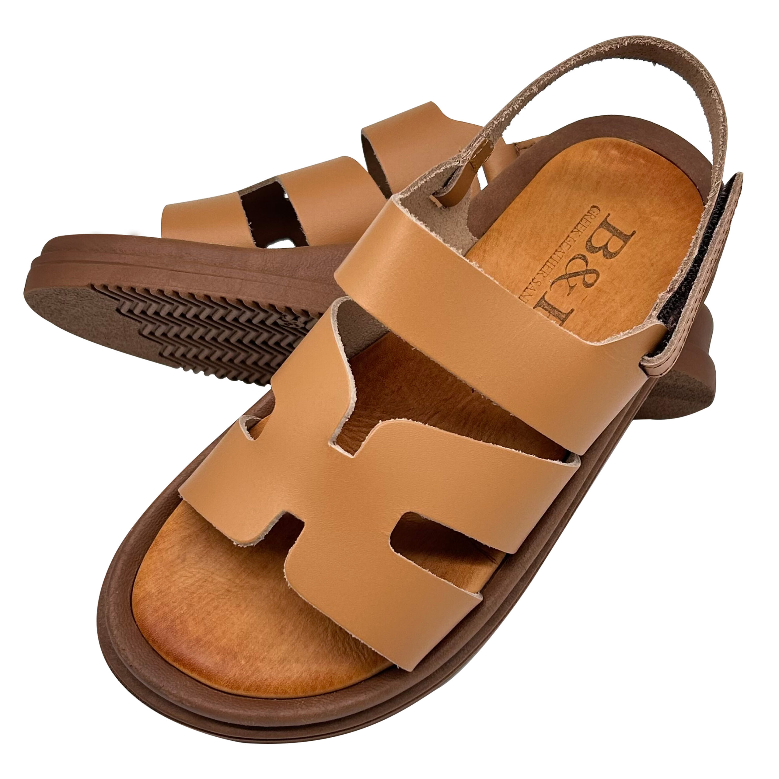 Camel 'H' Shaped Leather Sandal